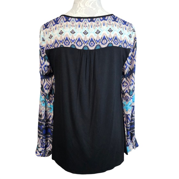 Charming Charlie Women's Geometric Print Tie Neck Long Sleeve Blouse Top Medium - Picture 2 of 5